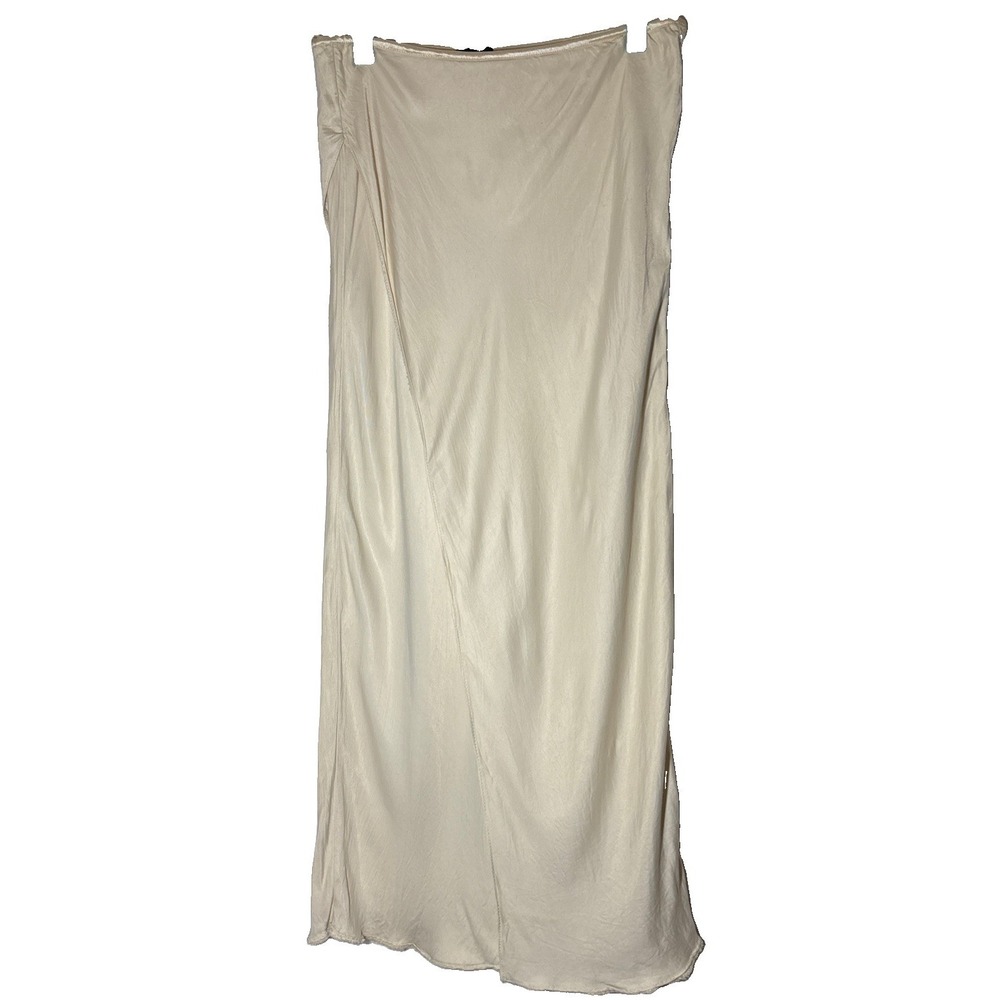 Zara Maxi Skirt Women Beige Excellent Satin Faux Wrap Flowy XL